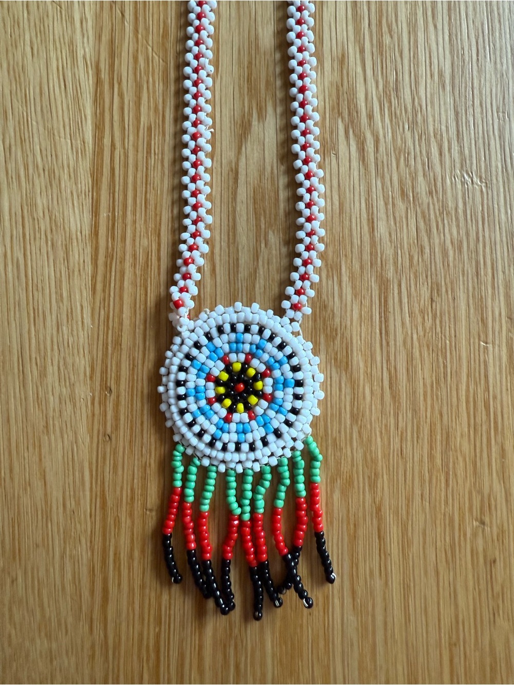 Vintage Handmade Multicolor Seed Bead Fringe Necklace